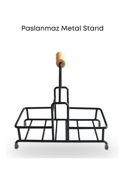 Beige Begonia Dish Soap and Liquid Soap Dispenser Kitchen Set with Metal Stand - Sponge Included - 6