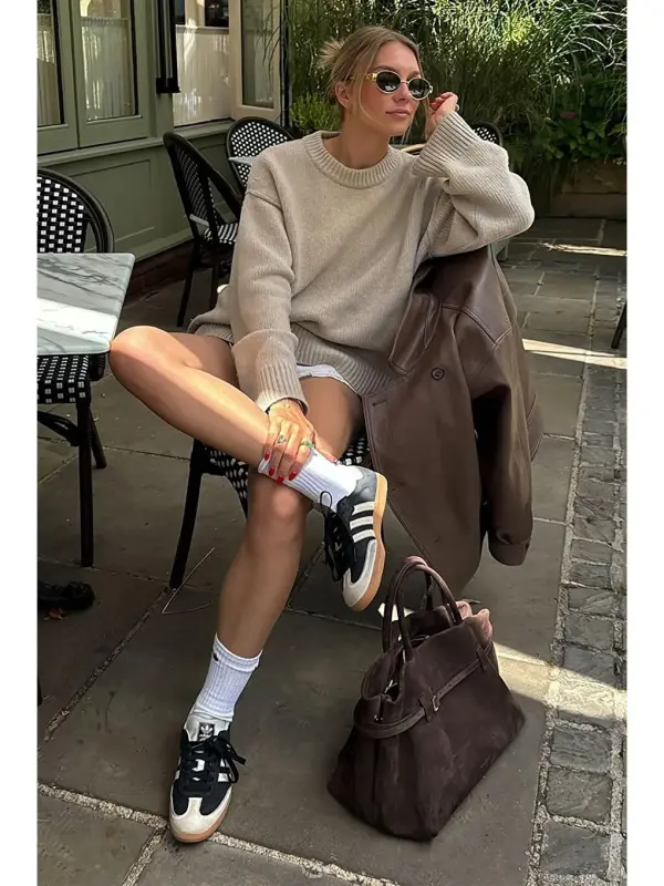 Beige Bicycle Collar Oversize Knit Sweater Mg1972-Beige - 2