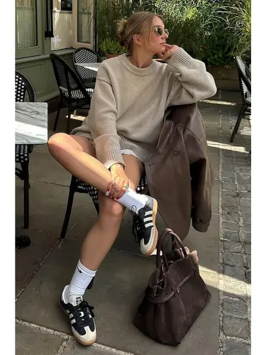 Beige Bicycle Collar Oversize Knit Sweater Mg1972-Beige - 3