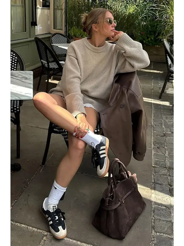 Beige Bicycle Collar Oversize Knit Sweater Mg1972-Beige - 3