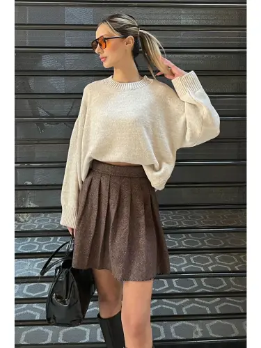 Beige Bicycle Collar Oversize Knit Sweater Mg1972-Beige - 5