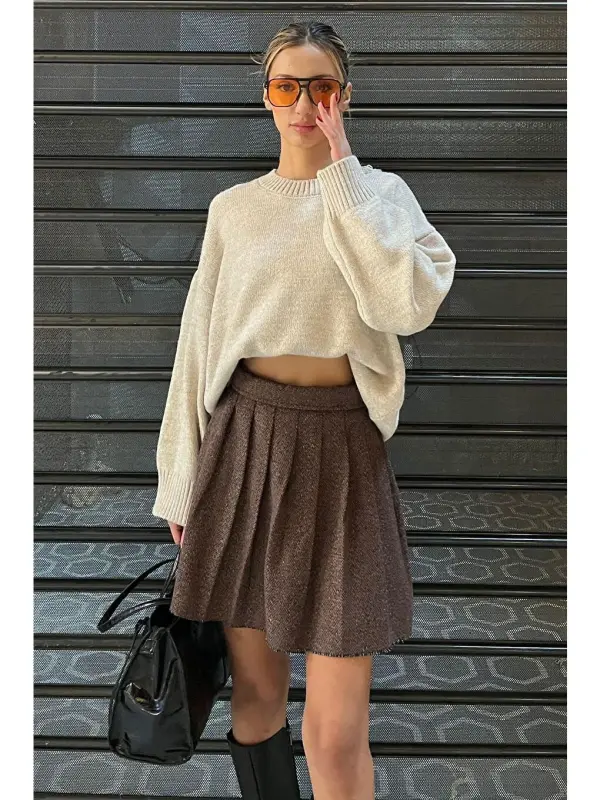 Beige Bicycle Collar Oversize Knit Sweater Mg1972-Beige - 6