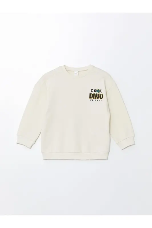 Beige Bicycle Collar Thick Printed Boy Sweatshirt-Beige - 3