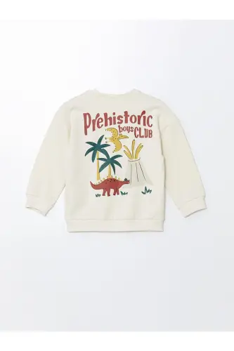 Beige Bicycle Collar Thick Printed Boy Sweatshirt-Beige - 5