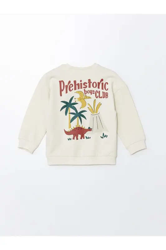 Beige Bicycle Collar Thick Printed Boy Sweatshirt-Beige - 5