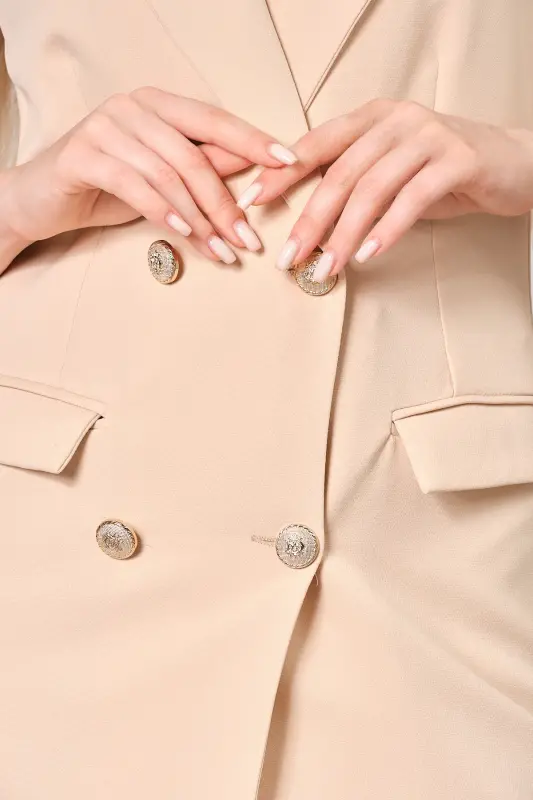Beige Blazer Vest Trousers Atlas Fabric Suit - Beige - 4