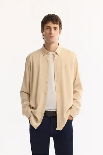 Beige Button-Down Collar Comfort Fit Tencel Shirt B002001 - 1