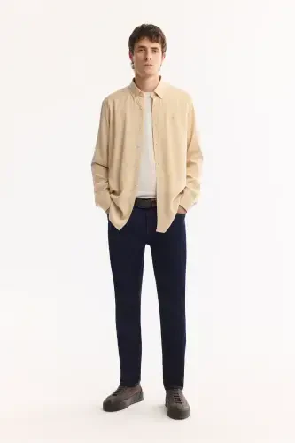 Beige Button-Down Collar Comfort Fit Tencel Shirt B002001 - 7