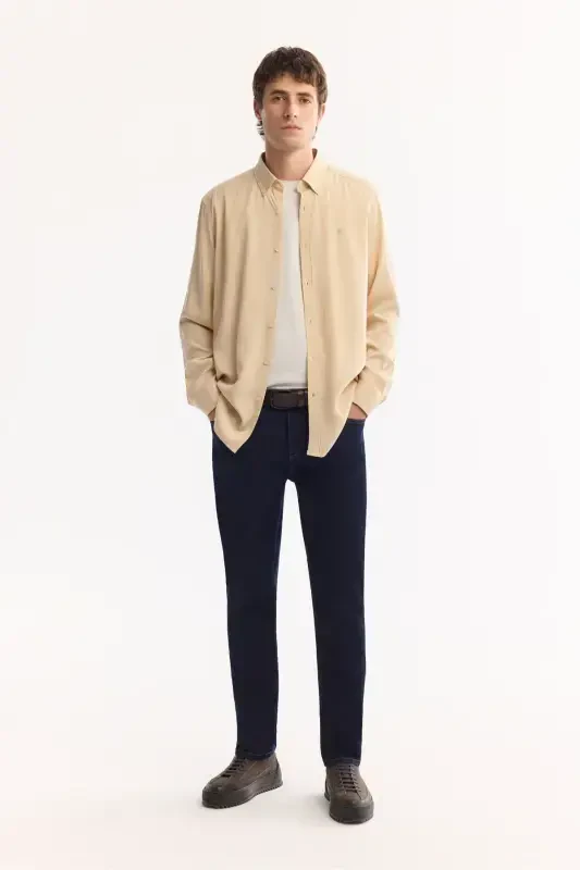 Beige Button-Down Collar Comfort Fit Tencel Shirt B002001 - 7