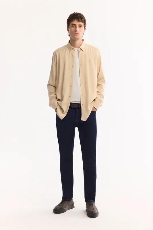 Beige Button-Down Collar Comfort Fit Tencel Shirt B002001 - 7