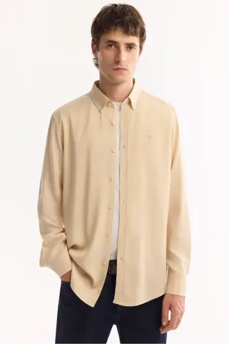 Beige Button-Down Collar Comfort Fit Tencel Shirt B002001 - AVVA (1)