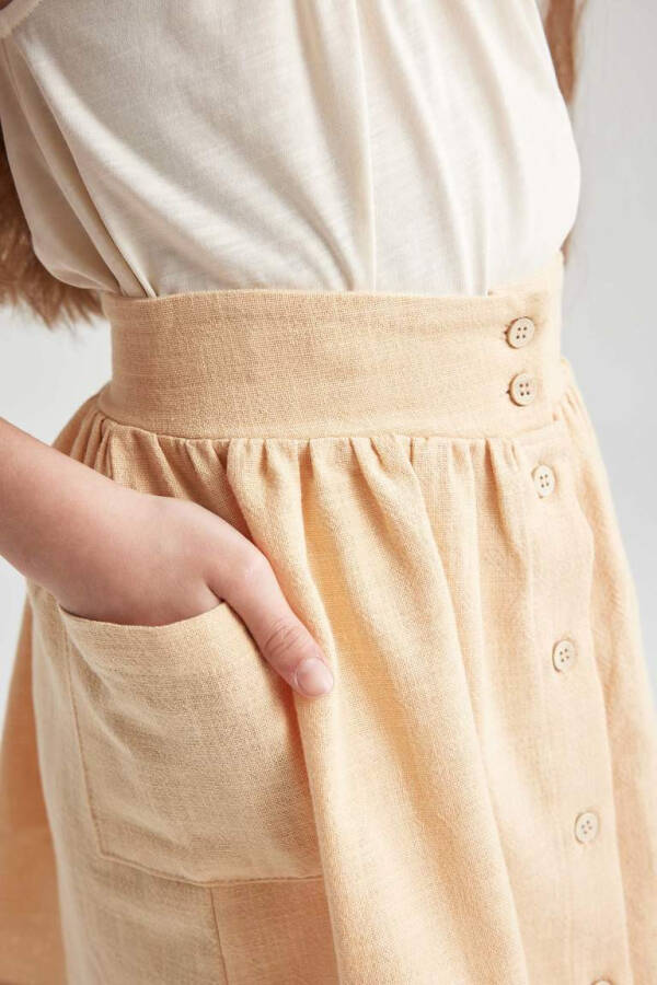 Beige Buttoned Cotton Skirt for Girls - 2