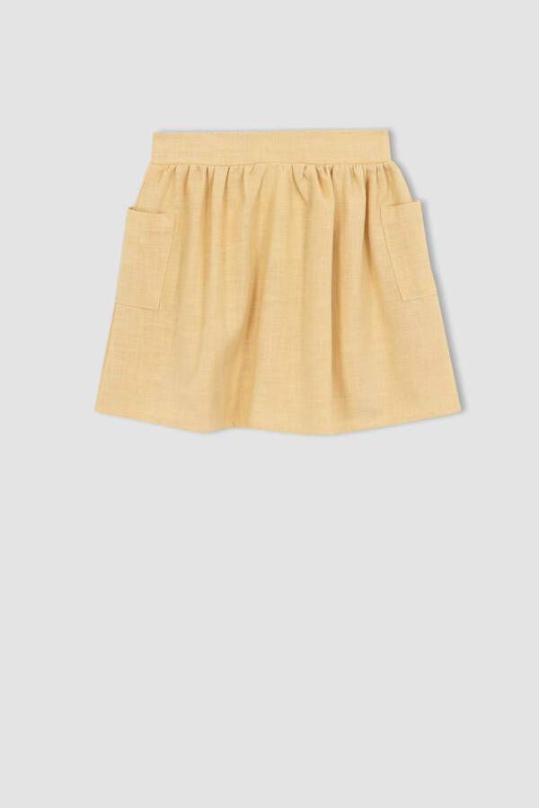 Beige Buttoned Cotton Skirt for Girls - 3