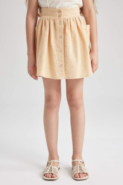 Beige Buttoned Cotton Skirt for Girls - 6