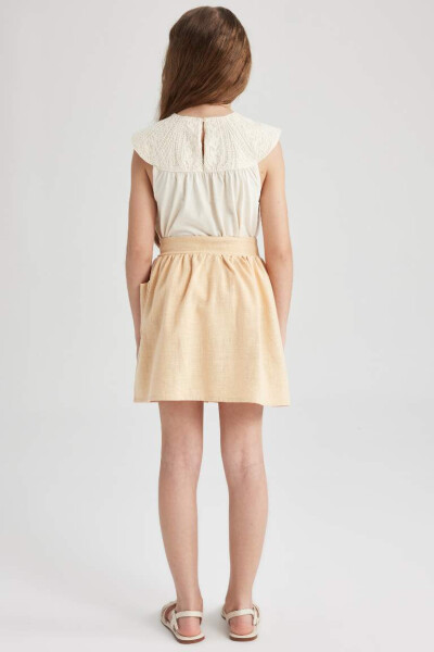 Beige Buttoned Cotton Skirt for Girls - 7