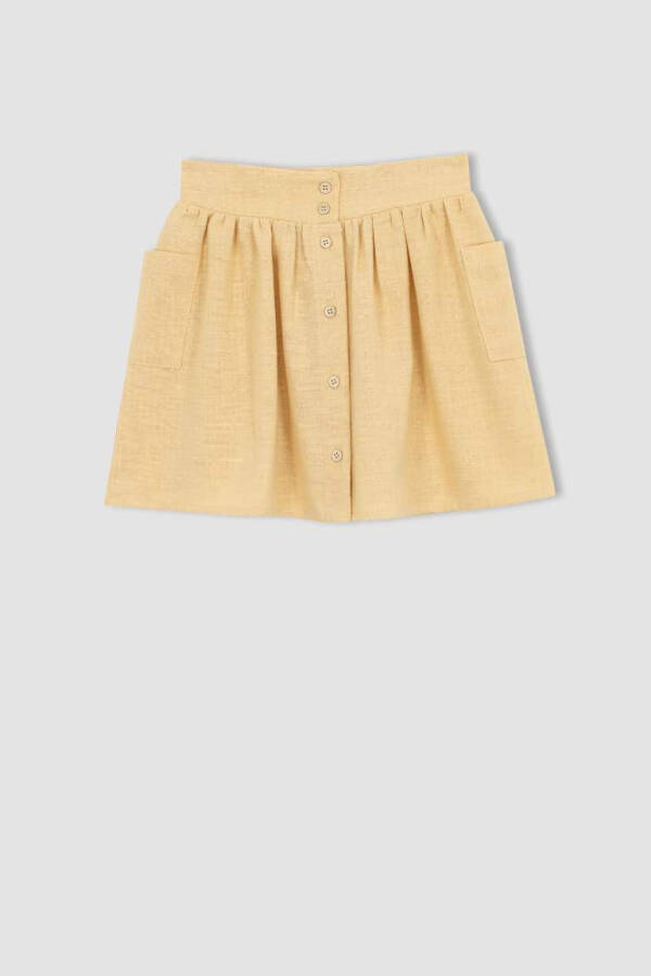 Beige Buttoned Cotton Skirt for Girls - 8