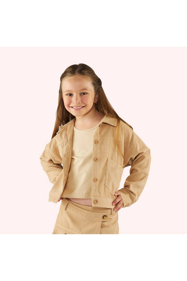 Beige Buttoned Jacket for Girls - 21