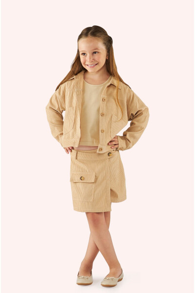 Beige Buttoned Jacket for Girls - 1