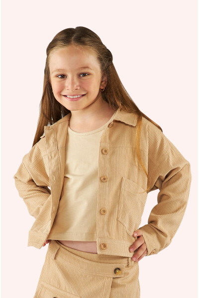 Beige Buttoned Jacket for Girls - 2