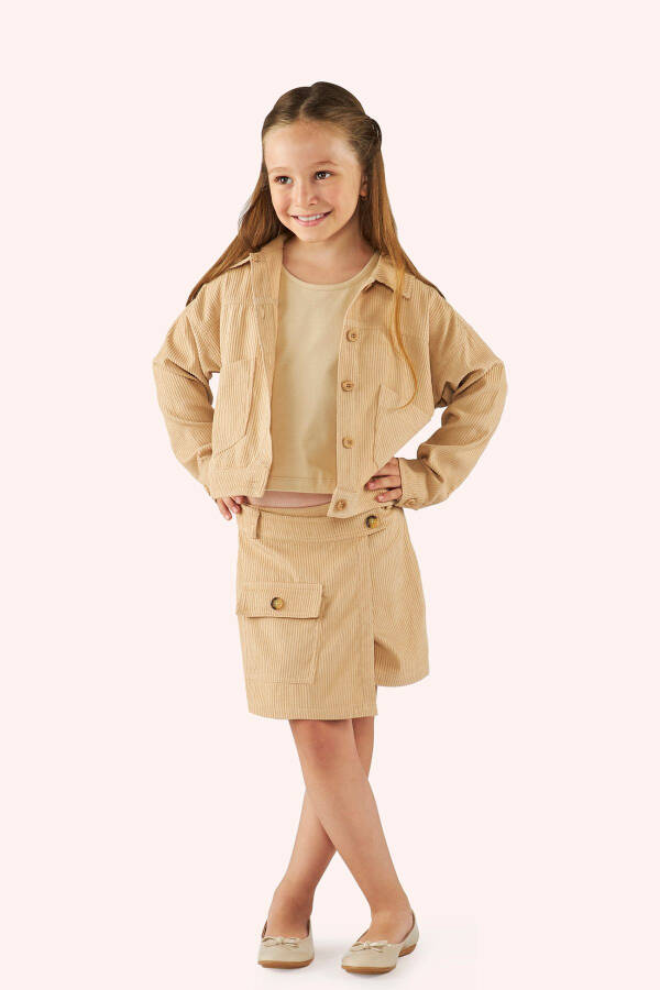 Beige Buttoned Jacket for Girls - 3