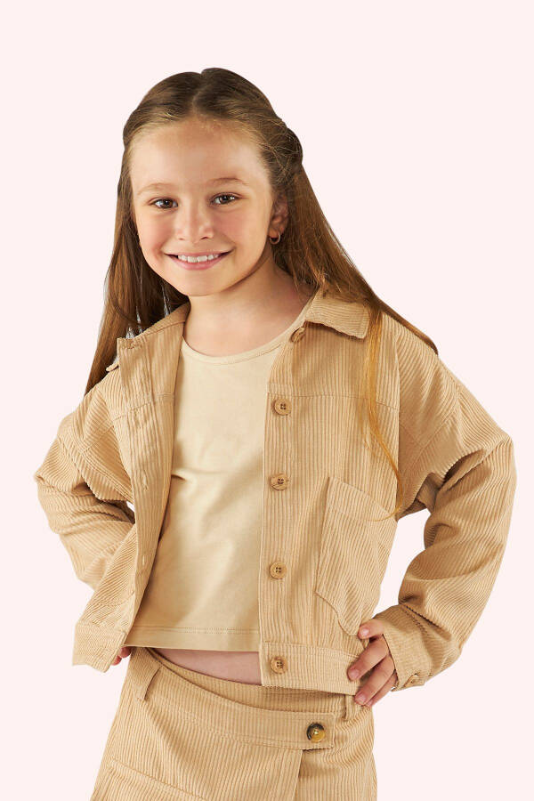 Beige Buttoned Jacket for Girls - 4