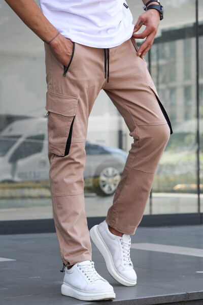 Beige Cargo Pocket Jogger Pants 5791 - 1