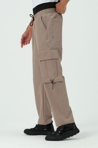 Beige Cargo Pocket Parachute Jogger Pants with Stopper - 14