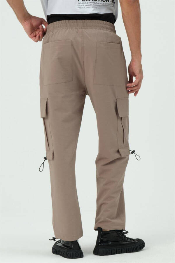 Beige Cargo Pocket Parachute Jogger Pants with Stopper - 9