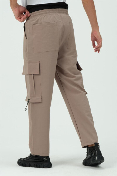 Beige Cargo Pocket Parachute Jogger Pants with Stopper - 10