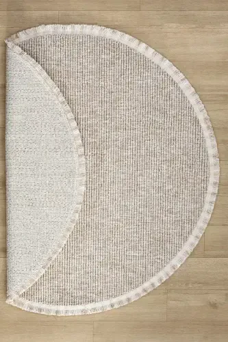 Beige Circle Round Fringed Modern Woven Rug BEIGE CIRCLE-Beige 3 - 3