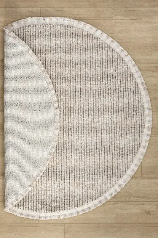 Beige Circle Round Fringed Modern Woven Rug BEIGE CIRCLE-Beige 3 - 3