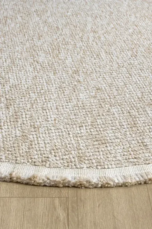 Beige Circle Round Fringed Modern Woven Rug BEIGE CIRCLE-Beige 3 - 4