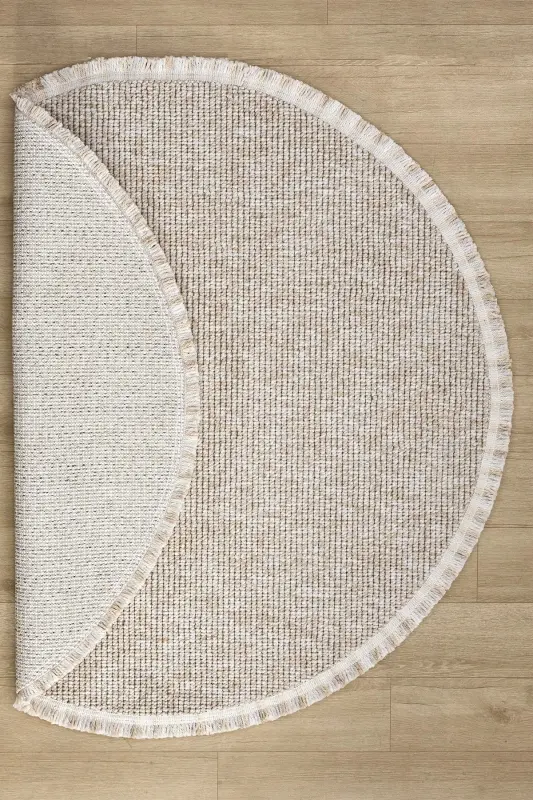 Beige Circle Round Fringed Modern Woven Rug BEIGE CIRCLE-Beige 3 - 2