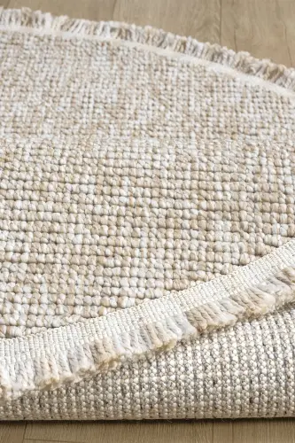 Beige Circle Round Fringed Modern Woven Rug BEIGE CIRCLE-Beige 3 - 5