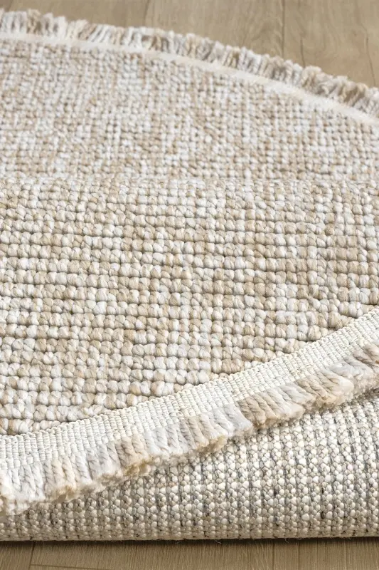 Beige Circle Round Fringed Modern Woven Rug BEIGE CIRCLE-Beige 3 - 5