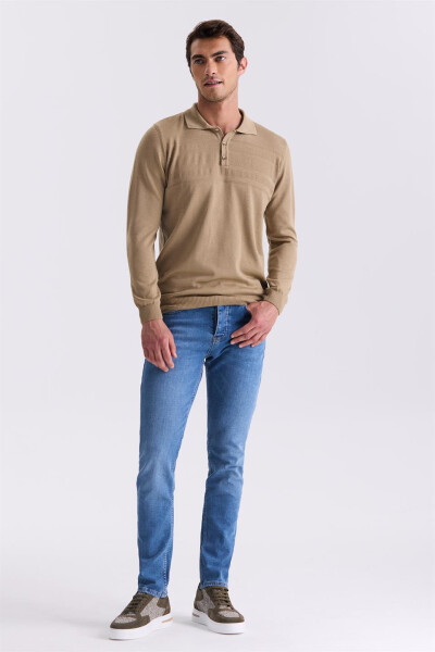 Beige Classic Fit Button Detail Polo Neck Knit Sweater - 6