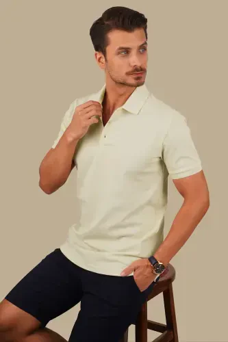 Beige Collar Patterned Men's Polo Neck T-Shirt-Beige - 3