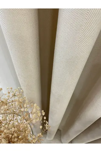 Beige Color - Linen Look 1/3 Tight Pleated Curtain-Beige - 1