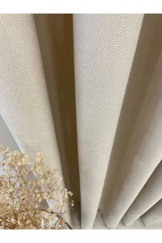 Beige Color - Linen Look 1/3 Tight Pleated Curtain-Beige - BRILLANT (1)