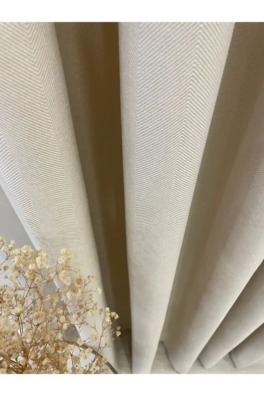 Beige Color - Linen Look 1/3 Tight Pleated Curtain-Beige - 2
