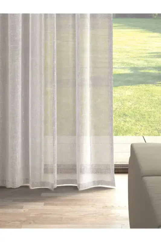 Beige Color Linen Look Plain Tulle Curtain No Ironing Needed-BEIGE - 2