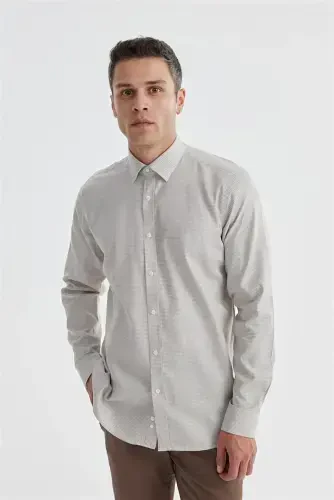 Beige Comfort Fit 100% Cotton Pique Square Shirt - 2