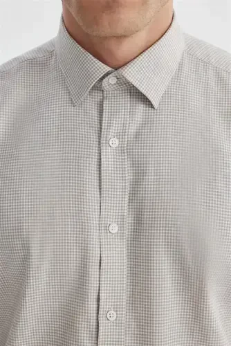 Beige Comfort Fit 100% Cotton Pique Square Shirt - 3