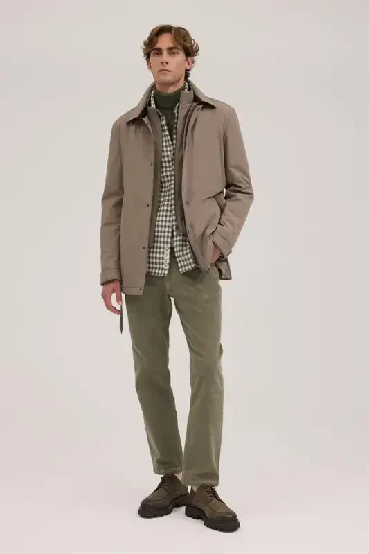 Beige Comfort Fit Baby Collar Belted Coat - 2