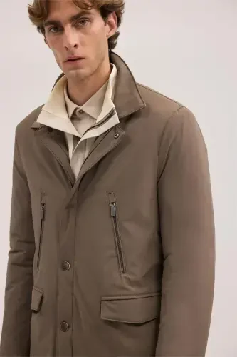 Beige Comfort Fit Baby Collar Zippered Jacket - 3