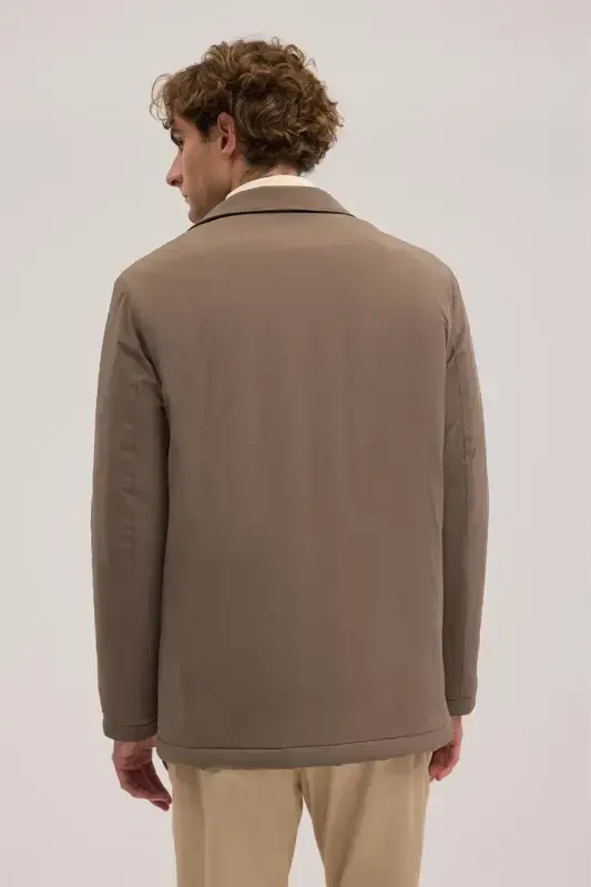 Beige Comfort Fit Baby Collar Zippered Jacket - 4