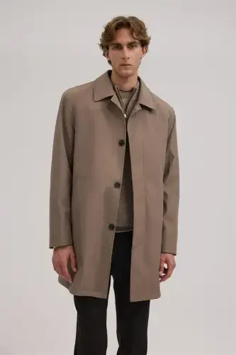 Beige Comfort Fit Berber Collar Hidden Button Down Jacket - JAKAMEN (1)