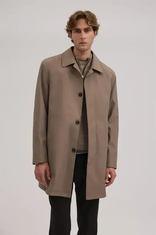 Beige Comfort Fit Berber Collar Hidden Button Down Jacket - JAKAMEN