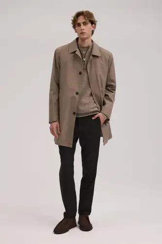 Beige Comfort Fit Berber Collar Hidden Button Down Jacket - JAKAMEN (1)