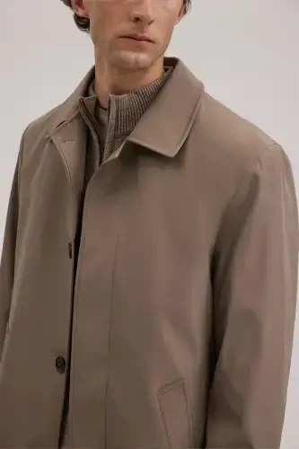 Beige Comfort Fit Berber Collar Hidden Button Down Jacket - 3